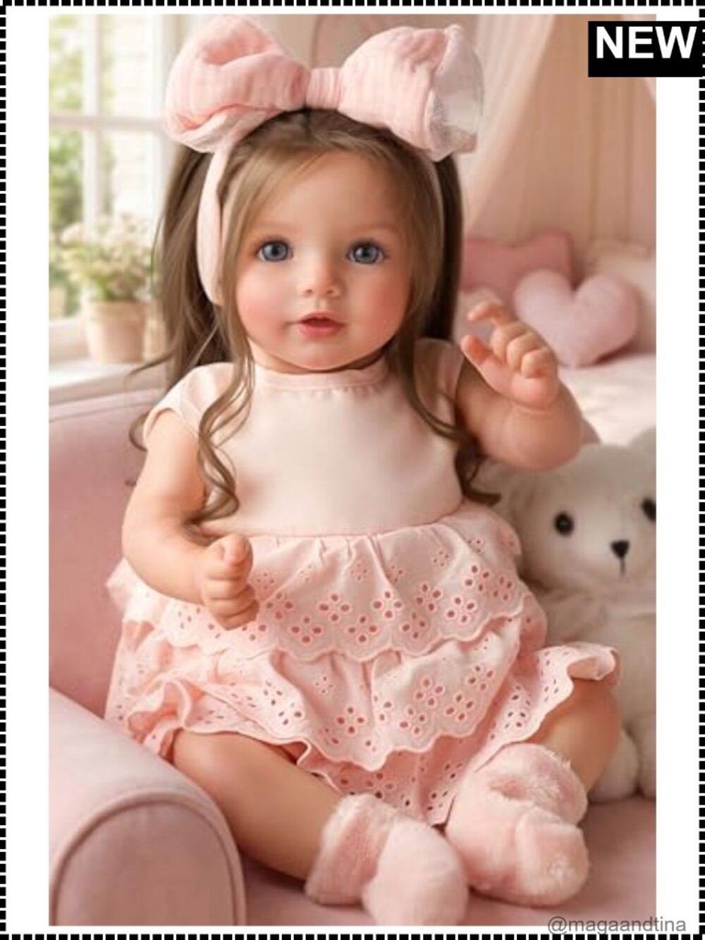 20 Inch Lifelike Reborn Baby Doll Long Brown Hair Girl Vinyl Cloth Body